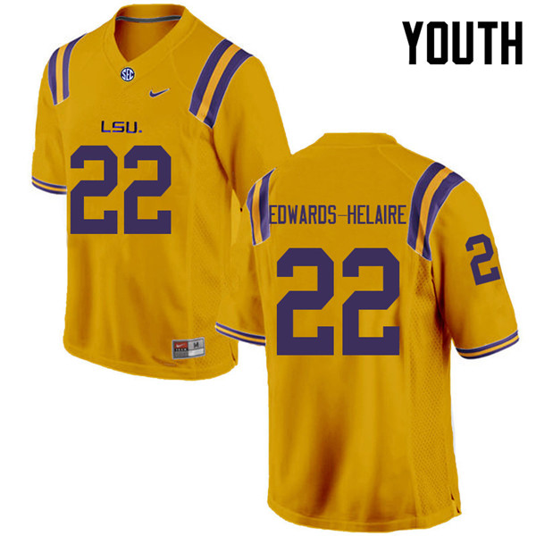 Youth #22 Clyde Edwards-Helaire LSU Tigers College Football Jerseys Sale-Gold - Click Image to Close